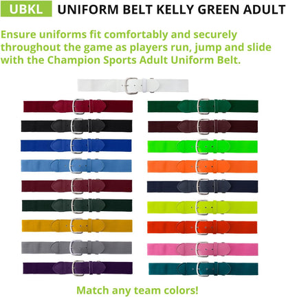 Champion Sports Baseball/Softball Uniform Belt, Comfort Stretch Fit Durable Syntex Tab - Youth & Adult Sizes, Multiple Colors