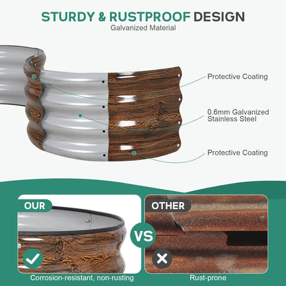 Galvanized Raised Garden Bed Outdoor - 4×2×1ft Planter Raised Beds for Gardening | Oval Metal Garden Planter Box with Safety Edging and Gloves for Vegetables Fruits and Flowers - Grain