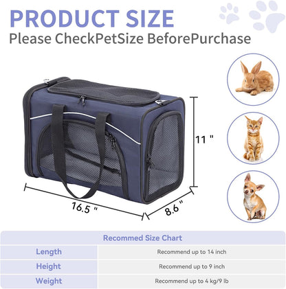 ‌Petsfit Airline Approved Pet Carrier for Small Cats, 16.5x8.6x11 TSA Approved Carrier, with Removable Dual-Sided Padding (2-Way Placement) - Fits Under Most Airplane Seats, Escape Proof (Navy)