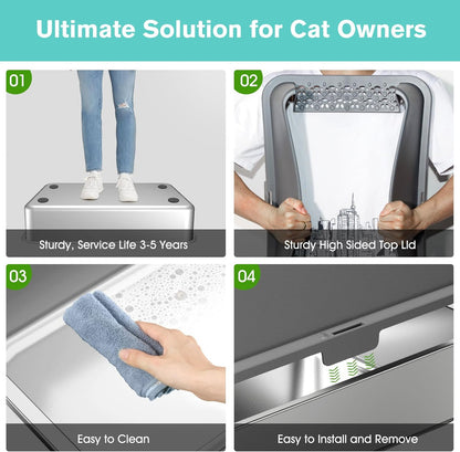 Stainless Steel Cat Litter Box with High Sides Lid, Extra Large XL Litter Box for Big Cats,Enclosed Metal Kitty Litter Pan with Anti-Leakage Enclosure, Non-Stick, Odorless,Scoop Included (Dark Grey)…