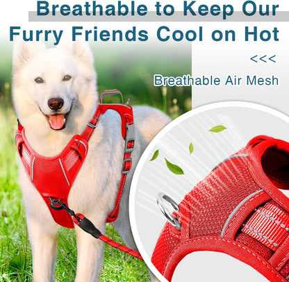 BARKBAY Dog Harness No Pull with ID Tag Pocket - Heavy Duty, Reflective, Easy Control for Large Dogs(Red,L)
