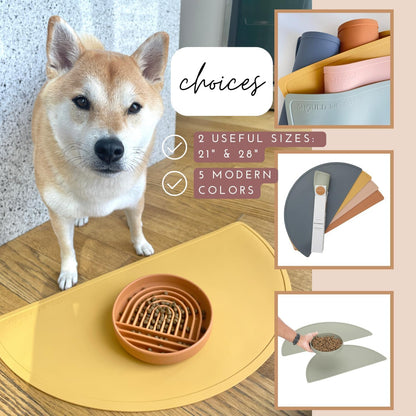 Waterproof Silicone Pet Food Mat - Non-Slip, Spill-Proof Feeding Mats for Floors, Raised Edge Design, Easy-to-Clean, Rubber Mat for Dog & Cat Bowls, 28" Across x 14" Deep, Large-Sage