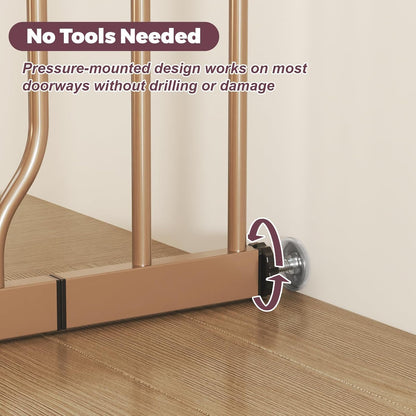 29"-40" Baby Gate for Stairs, Auto Close Stroller Friendly Dog Gate Indoor for Doorways, Pressure Mounted Baby Gate, Easy Walk Through Gate for Children & Pets, Brown