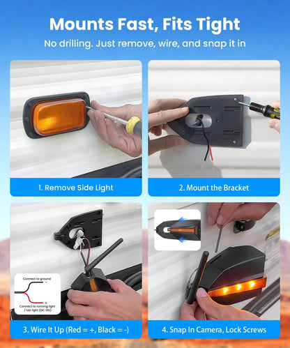 AUTO-VOX RV Backup Camera Wireless System: Left/Right Side Cameras, Adjustable Angle with IR Night Vision, IP69K Waterproof, Works Only with WF1, for Class A/B/C Motorhome, 5th Wheel, Travel Trailer