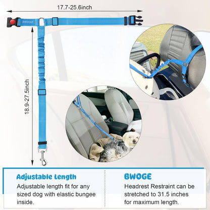 BWOGUE 2 Packs Dog Cat Safety Seat Belt Strap Car Headrest Restraint Adjustable Nylon Fabric Dog Restraints Vehicle Seatbelts Harness