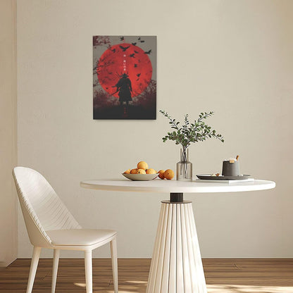 Japanese Armored Samurai Wall Art Modern Japan Warrior Canvas Wall Decor Asian Oriental Bushido Pictures Painting Print Artwork Framed Decorations Gifts for Room Bedroom Office Living Room 12"x16"