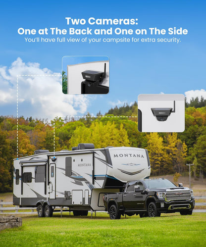 AUTO-VOX Wireless Backup Camera Kit: 5" Monitor, Dual Solar 5A Cams, Bendable Mount ??Dual View for RV, Horse/Boat Trailer, Cargo, Campsite & Safe Parking