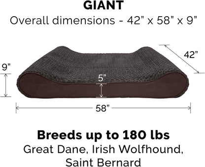 Furhaven Orthopedic Dog Bed for Extra Large Dogs w/ Removable Washable Cover, For Dogs Up to 180 lbs - Ultra Plush Faux Fur & Suede Luxe Lounger Contour Mattress - Chocolate, Giant/XXXL