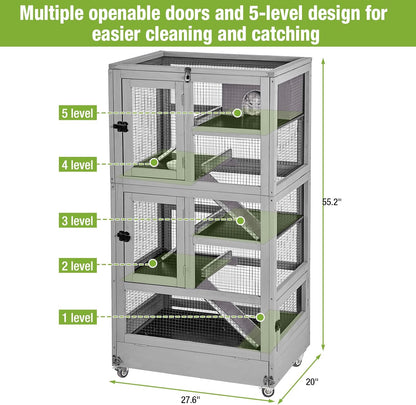 GUTINNEEN Ferret Cage Anti-Chewing Guinea Pig cage with Wheels Chinchilla Cage Metal Frame Small Animal Cage,Lizard,Squirrel Chameleon,Gerbils 5 Levels