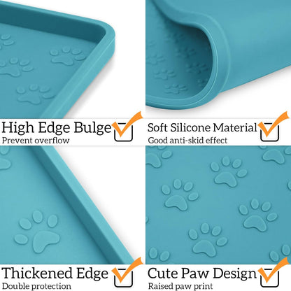 Ptlom Dog Food Mat Anti-Slip Bowl Mats for Food and Water, Waterproof Silicone Pet Placemat with High Raised Edges, Non-Slip Puppy Feeding Tray for Small, Medium Large Cats Dogs, Blue, 11.8"x11.8"