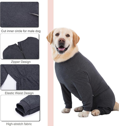Yeapeeto Dog Onesie Surgery Recovery Suit for Large Medium Bodysuit Dogs Pajamas PJS Full Body for Shedding, Prevent Licking, Wound Protection, Cone Alternative(3XL,Dark Grey)