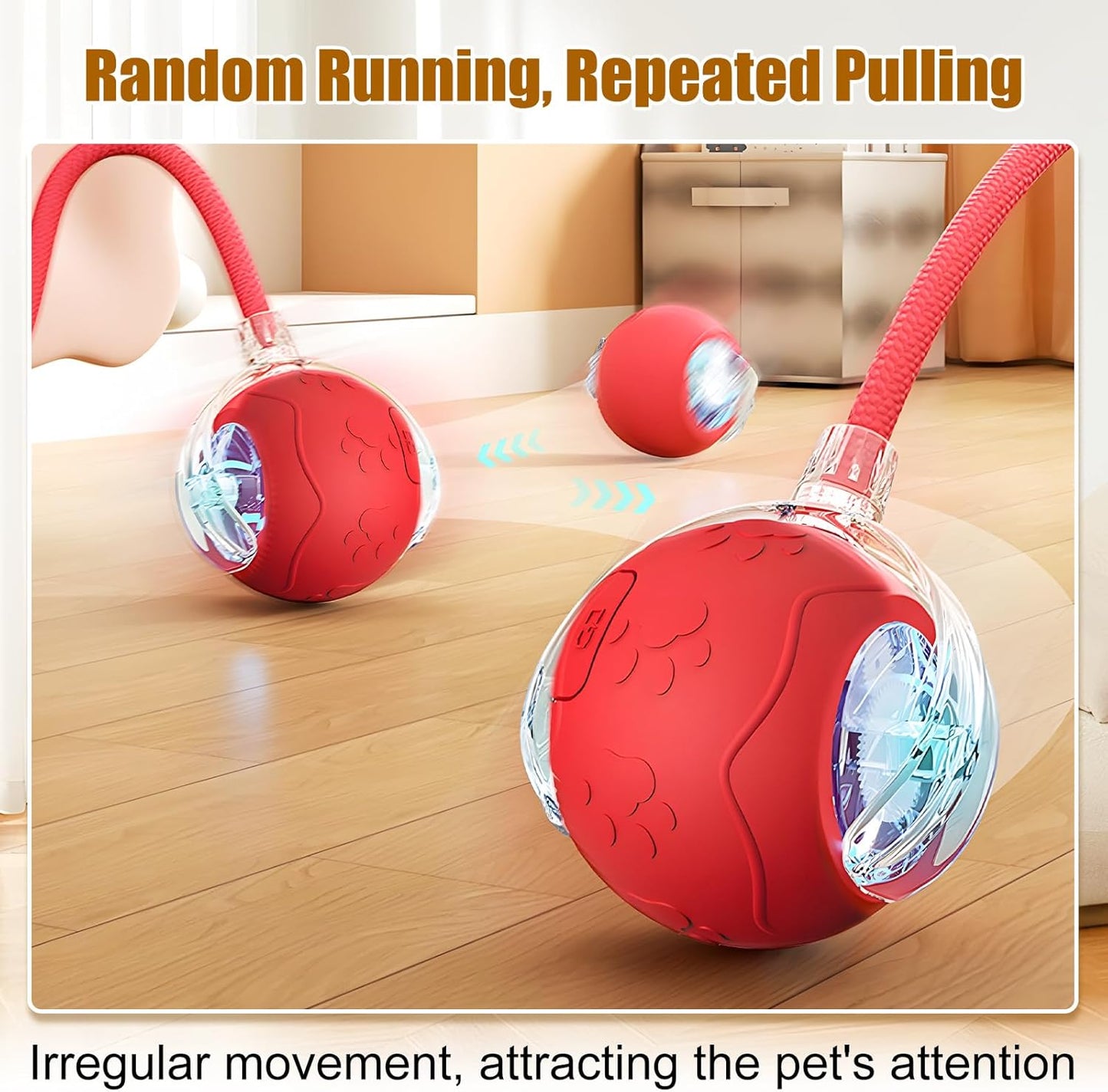 Interactive Cat Toys for Indoor Cats, 2025 New Interactive Cat Toys, Intelligent Automatic Rolling Pet Ball, Automatic Obstacle Avoidance Cat Toy Ball with Rope, Three Modes Adjustment (red)