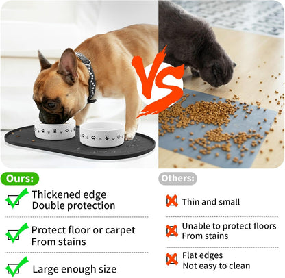 KPWACD Pet Placemat for Dog and Cat, Anti-Slip Waterproof Dogs Feeding Bowl Mat Prevent Food and Water Overflow, Silicone Puppy Dish Mats Suitable for Small Medium Big Pets, Black, 24" * 16"
