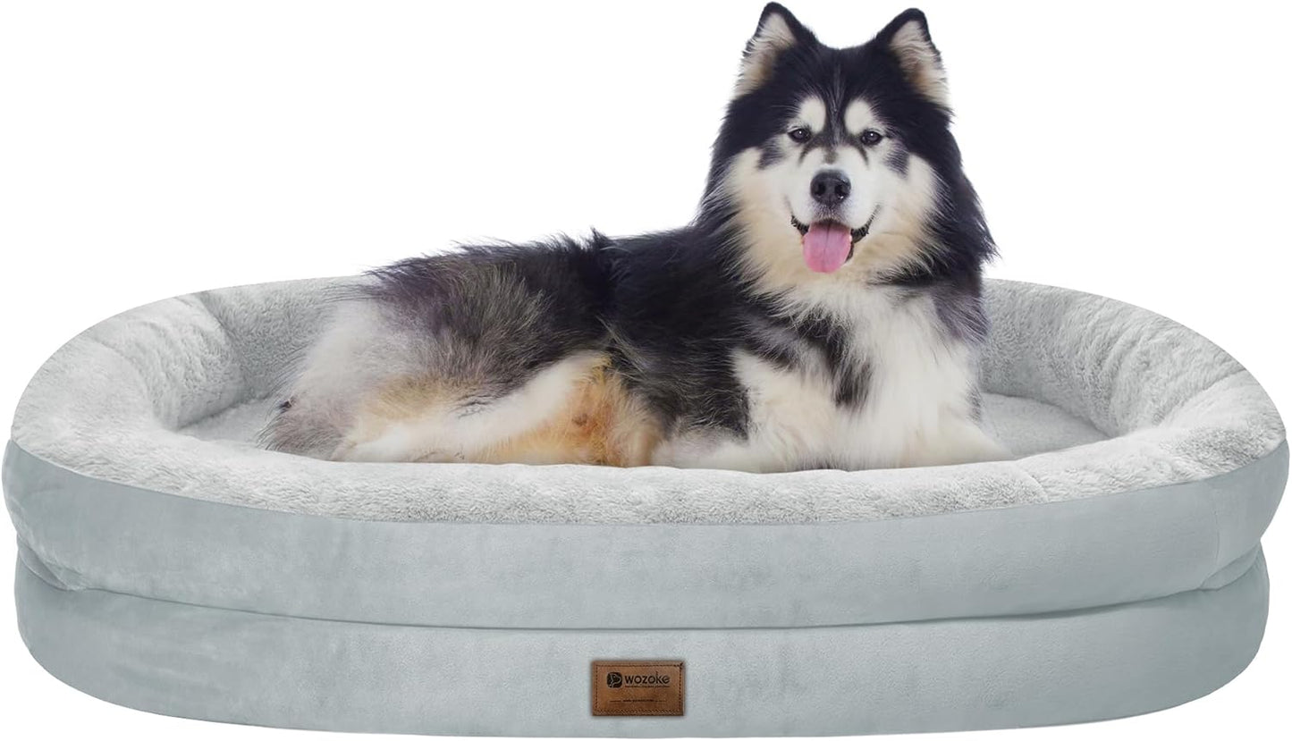 Orthopedic Waterproof Large Dog Bed: Memory Foam Washable Dog Bed with Bolsters - XXL Orthopedic Removable Cover for Medium Large Sized Pet - Non-Slip Bottom - Silver