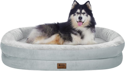 Orthopedic Waterproof Large Dog Bed: Memory Foam Washable Dog Bed with Bolsters - XXL Orthopedic Removable Cover for Medium Large Sized Pet - Non-Slip Bottom - Silver