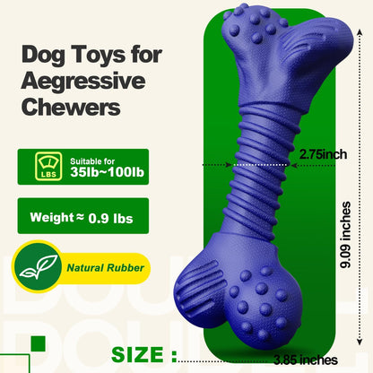 Dog Toys for Aggressive Chewers, Indestructible Chew Toys for Medium Large Dogs,Durable Rubber Dog Bones with Beef Flavor, Tough Dental Toy for Boredom Relief (Blue)