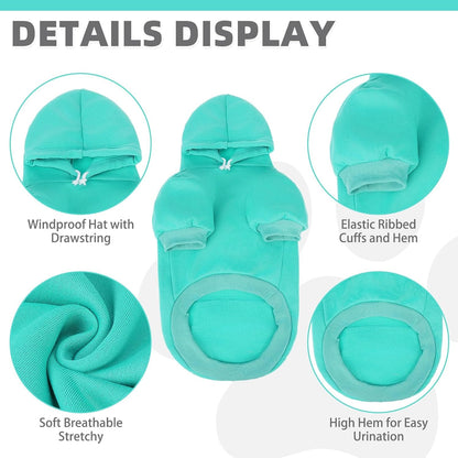 KOOLTAIL Basic Dog Hoodie - Soft & Warm Dog Hoodie Sweater with Leash Hole and Pocket, Dog Winter Coat, Cold Weather Clothes Sweatshirt for Small Medium Large Dogs Puppy Cat Boys Girls Lake Blue XS