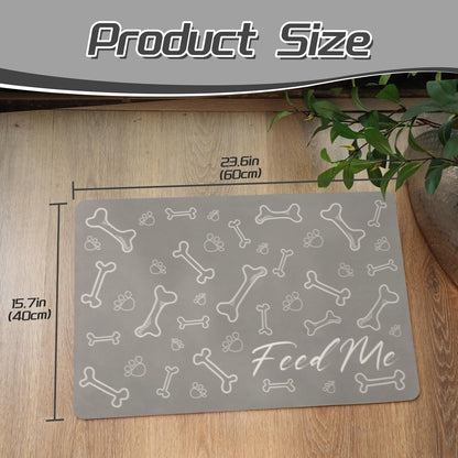 Le courant Dog Bowl Mats for Feeding, Cat Feeding Mat, Non-Slip Super Absorbent,No Stains Quick Dry Dog Water Dispenser.for Messy Drinkers.Easy Clean.Grey.Bone Printing-15.7x23.6 in