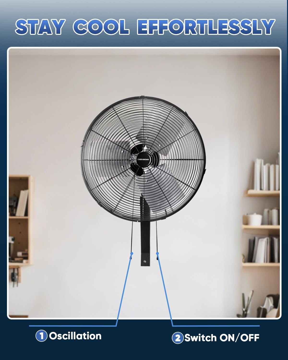 KEN BROWN 20 Inch Industrial Oscillating Wall Mount Fan 5500CFM,Heavy Duty,High Velocity,3- Speed,Black