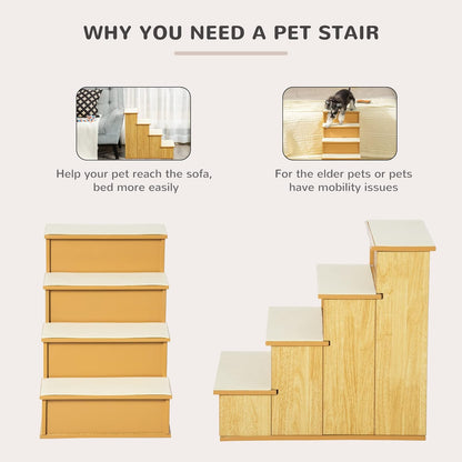 PawHut Pet Stairs, Small Pet Steps with Cushioned Removable Covering for Dogs and Cats Up to 22 Lbs., Natural