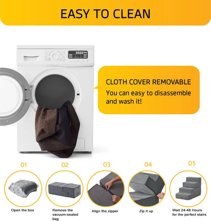 Dog Stairs for Bed, Dog Steps for Bed Couch Sofa, 35D Foam Pet Steps for Small Dogs and Cats, Extra Wide Pet Stairs with Non-Slip Bottom Brown, 3 Steps