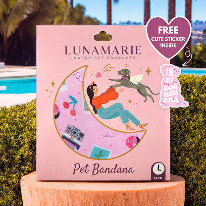 LunaMarie - Luxury Pet Birthday Bandanas -Premium & Silky Poly Fabric | 100% Handmade | Custom Shape Dual Layered (Summer Vibes, Medium)