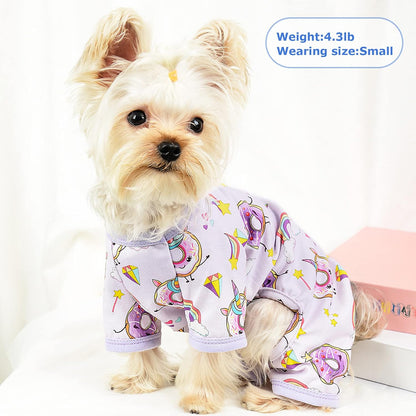 Small Dog Clothes Girl Funny Donut Dog Pajamas Pjs, Summer Lightweight Stretchy Pet Jumpsuit, Fall Dog Onesies Outfits, Purple, XS