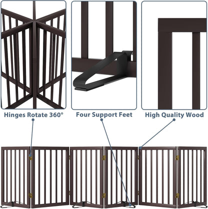 Dog Gates for The House Doorways Extra Wide 110 Inches Wood Freestanding Pet Gates for Dogs Indoor Fence with Support Stands