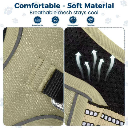 Funfox Dog Harness No Pull, Adjustable Pet Vest Harness, Super Soft Material with Vertical Handle Easy Control, Reflective Night Walking, 2 Leash Clips for Large Dogs, Army Green, L