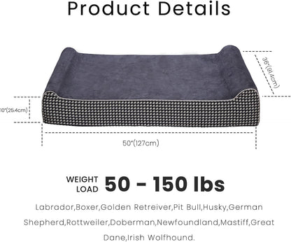 Laifug Orthopedic Memory Foam Extra Large Dog Bed with Pillow and Durable Water Proof Liner & Removable Washable Cover & Smart Design