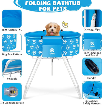 Dog Bathtub, Elevated Dog Bath Tub for Pet Bathing Shower and Grooming. Portable, Foldable with Safety Lock, Professional Pet Dog Washing Station for Small, Medium, Large Dogs Cats, No Backache
