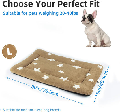 Mora Pets Dog Crate Pad Kennel Dog Bed Mat for Medium Dogs Washable Cute Star Pet Bed for Cage Ultra Soft Flat Puppy Cat Kitten Cushion for Sleeping Anti-Slip Brown 30 x 19