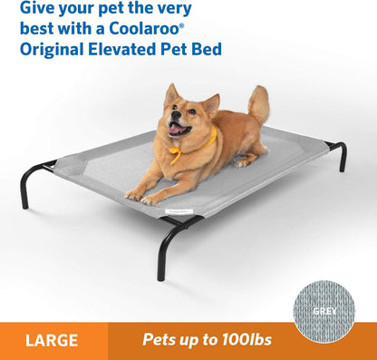 Coolaroo Original Elevated Dog Bed - Breathable Off-The-Ground Pet Bed with Cooling Fabric, Joint Relief & Moisture-Resistant Fabric, 100% Recyclable, Easy Clean, Grey, Large