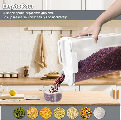 Rice Container, Airtight Rice Storage Container 10lb, Cereal Containers Storage, BPA Free Food Dispenser with Pouring Spout Handle for Flour Pasta Grain, Pet Dog Cat Bird Food Storage Container