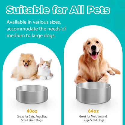 LIANLAI Stainless Steel Dog Bowls, Rust-Resistant Metal Large Dog Bowl, Double-Walled Puppy Water Bowl, Ideal Bowls Large Sized（64 oz）