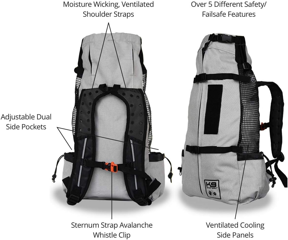 K9 Sport Sack Air 2 - Medium, Light Grey - Ideal for Dogs with 17-19” Back Length - Durable, Breathable Backpack-Style Carrier - Perfect for Walks, Short Hikes & Public Transportation