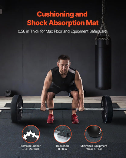 VEVOR 0.56 Inch Thick Gym Floor Mats, 12 Tiles Rubber Top with EVA Foam, 25" x 25" Gym Flooring Workout Mat with 48 sq.ft Coverage, Interlocking Puzzle Gym Mats for Home, Garage, Black & Blue