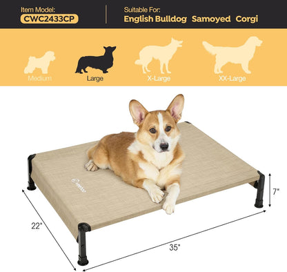 Veehoo Cooling Outdoor Dog Bed, Heavy Duty Elevated Pet Bed with Washable & Breathable Teslin Mesh, Non-Slip Silicon Feet, Dog Cot Bed with Support Hem, 35" x 22", Beige Coffee, CWC2433