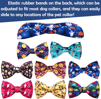 PET SHOW 10pcs Halloween Small Dog Bow Ties for Medium Dogs Puppies Rabbit Cat Detachable Bowties with Elastic Bands Attach to Collar Pet Grooming Collar Attachment Accessories