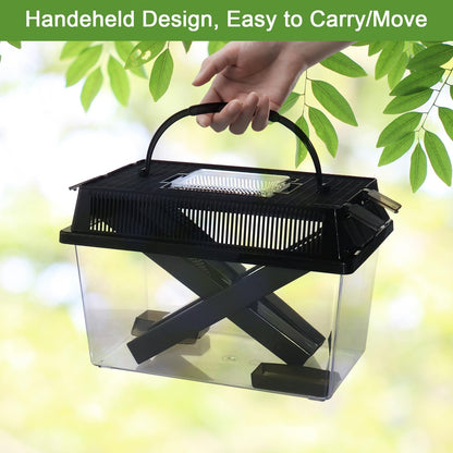 NANEEZOO Cricket Keeper, Equipped with Water & Food Feeding Dish, High Transparency Cricket Pen with Dispenser Tubes, Insect Keeper for Gecko Snake Lizards Reptiles (Large)