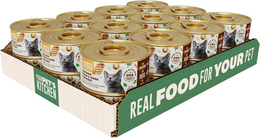 YOUR PET'S KITCHEN Canned Wet Cat Food, Chicken Stew & Herb Flavors - 3 oz Cans (Pack of 24), Made