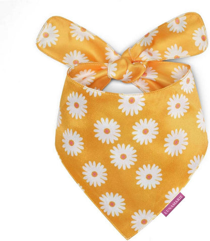 LunaMarie - Luxury Pet Birthday Bandanas -Premium & Silky Poly Fabric | 100% Handmade | Custom Shape Dual Layered (Daisies, Small)