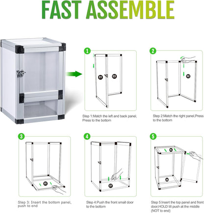 8" x 8" x 12" Bright White Reptile Cage, Rainforest Habitat with Screen Door, Ventilated Terrarium for Lizards, Frogs, Snakes, Easy Assembly