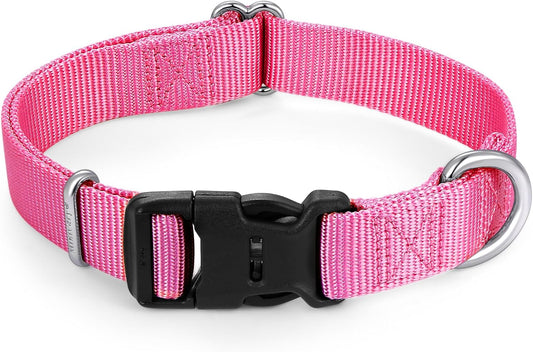 Mikivery Nylon Dog Collar with Quick Release Buckle Soft Adjustable Sturdy for Small Medium Large Dogs Pink,M