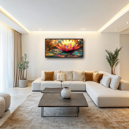 Framed Large Lotus Wall Art for Living Room, Oversized Lotus Flower Wall Decor Zen Golden Floral Canvas Painting Modern Artwork Home Decoration for Living Room Bedroom Office 60"x30"