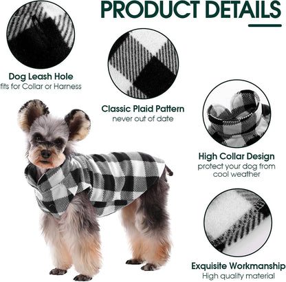 Kuoser Dog Fleece Vest,Warm Plaid Dog Sweater with Leash Hole,Soft Turtleneck Winter Pet Jacket Dogs Coat Pullover Clothes for Small Medium Dogs Cats,Spring Fall Cold Weather Christmas Outfit,Black M