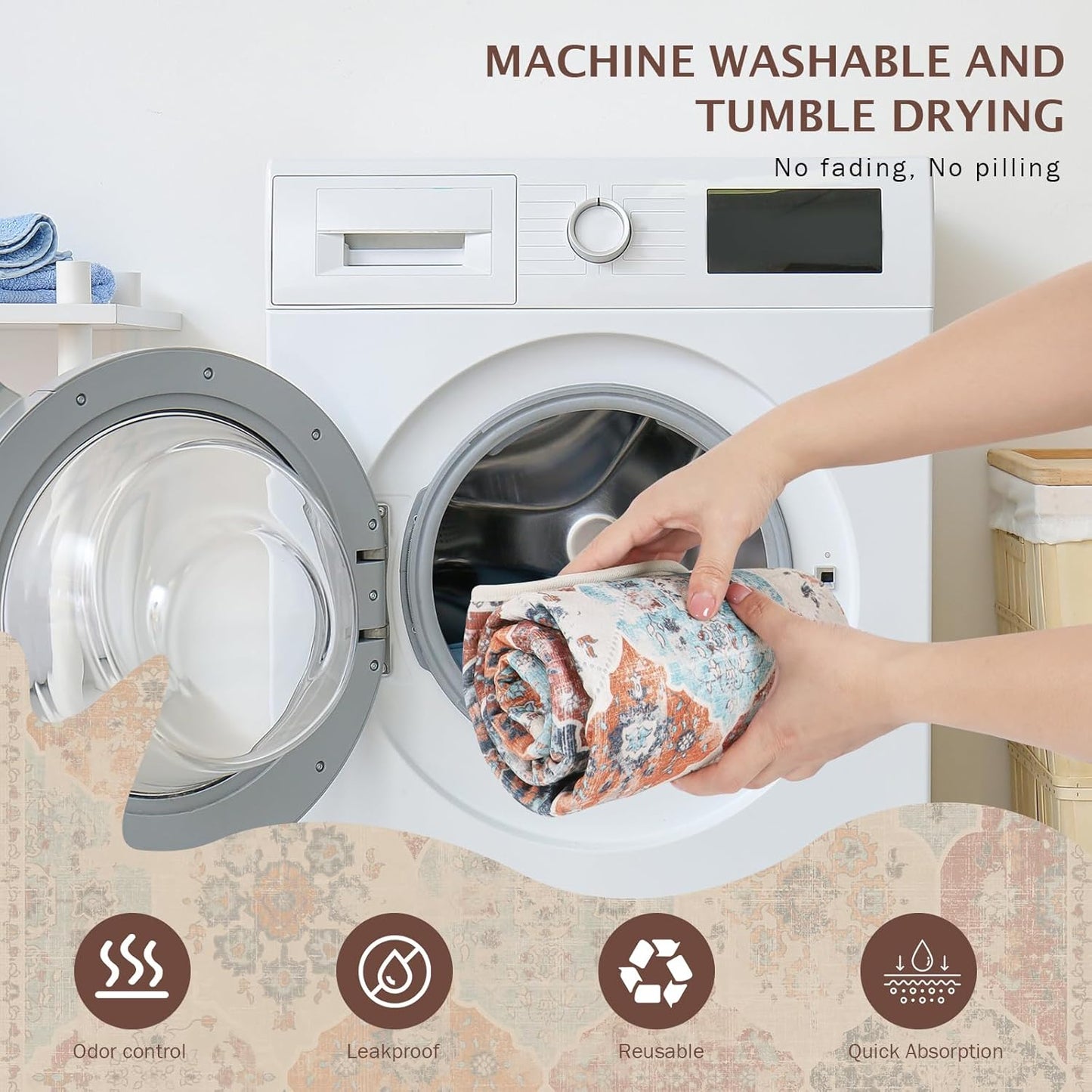 IEUUMLER Washable Pee Pads for Dogs, 1 Pack Reusable Non-Slip Grip, Super Absorbent Waterproof Puppy Pads for Potty Training, Playpen, Crate, Whelping Box EU011 (Orange, 63" x 63")