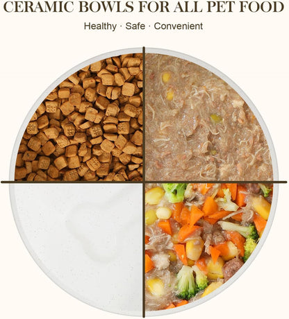 MALACASA Ceramic Dog Bowls, Dog Water/Food Dish with Wood Stand Non-Slip,14oz, Pet Basic Bowls for Your Puppy, Small Dogs or Cats,Glaze Matte Weighted Non-Slip (S-1.5 Cups)