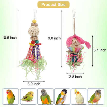 Wontee Bird Toys Colorful Shredding Crinkles Foraging Toys Natural Sola Ball for Parrots Cockatiels Conures Parakeets Budgies Senegal (Sola Ball (2 Pack))