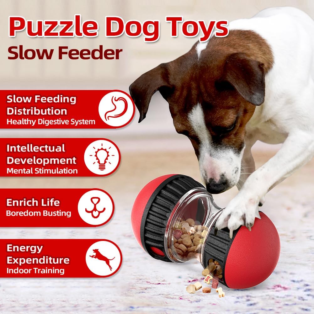 Interactive Dog Puzzle Toys, Brain Stimulation Rolling Treat Dispenser Ball & Slow Feeder Combo for Dogs to Keep Them Engaged and Busy